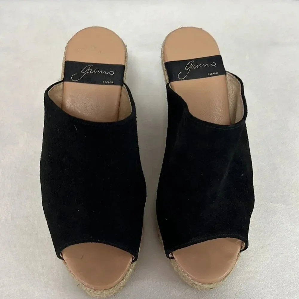 Gaimo Women’s Soft Leather and Black Suede Espadrille Wedge Heels size 36